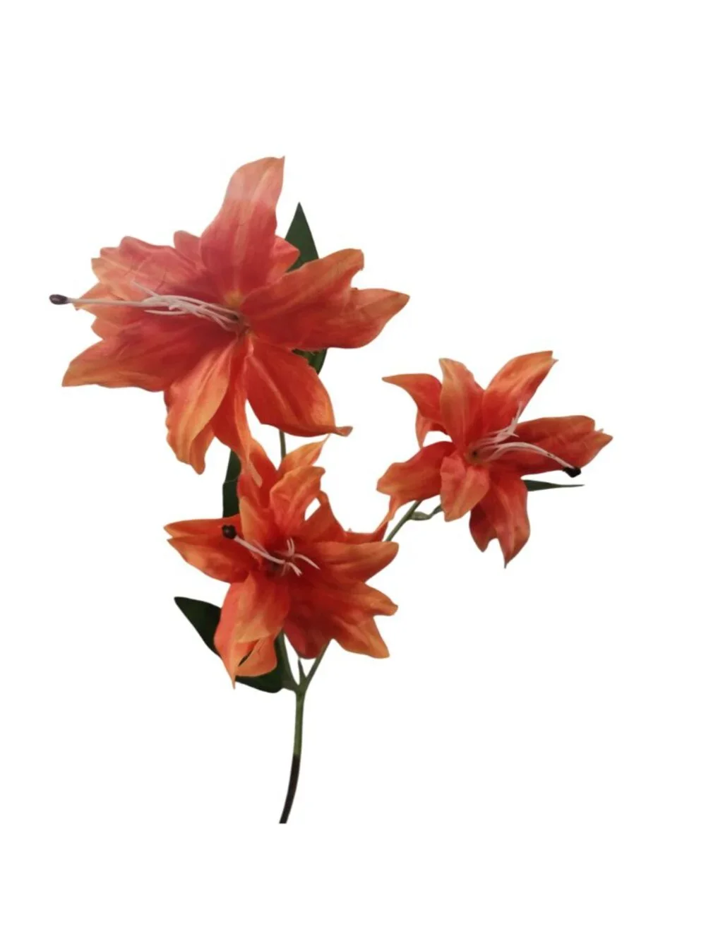 Bright Orange Artificial Lily Stem 33 Inch 3 Bloom Faux Lily Flower Fall Summer